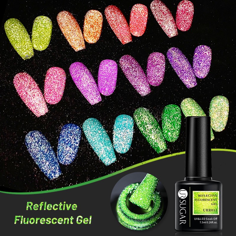 UR Sugar Fluorescent Reflective Gel Holographic Gel Nail Polish Shine Neon Glitter Semi Permanent Soak Off UV LED Nail Gel