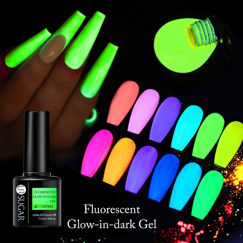 ur sugar 7.5ml neon luminous gel nail polish green fluorescent glow in the dark semi permanent soak off uv gel nail art varnish