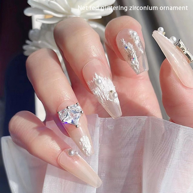 3pcs explosive manicure light luxury big diamond love hand inlaid zircon texture super flash wedding nail full of diamond nails