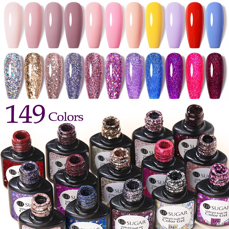 UR SUGAR 7.5ml Glitter UV Gel Polish Bling Sequins Rose Gold Silver Soak Off Manicure Nail UV Gel Polish Lacquer Base