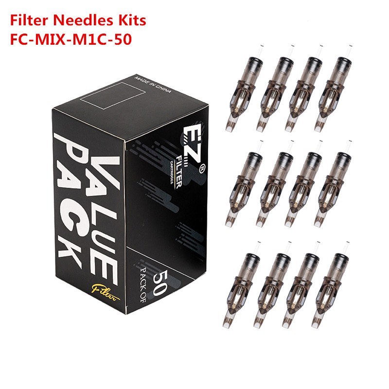 Tattoo Cartridge Needles With Filter , 50pcs Assorted #10 #12 RL RS M1C M1 For Rotary Cartridge Tattoo Machine