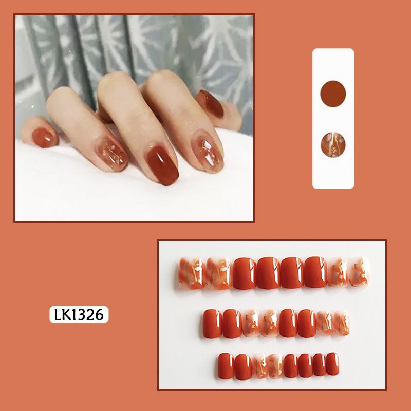 24pcs False Nails With Designs Nail Art Decoration Stickers Long Lasting Reusable Nail Tips Fake Nails Decals For Women DL