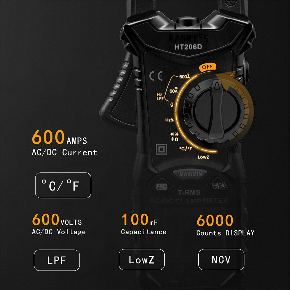 KAIWEETS AC DC Digital Clamp Meter Multimeter Penza Ampremetrica True RMS High Precision Capacitance NCV Ohm Hz Tester