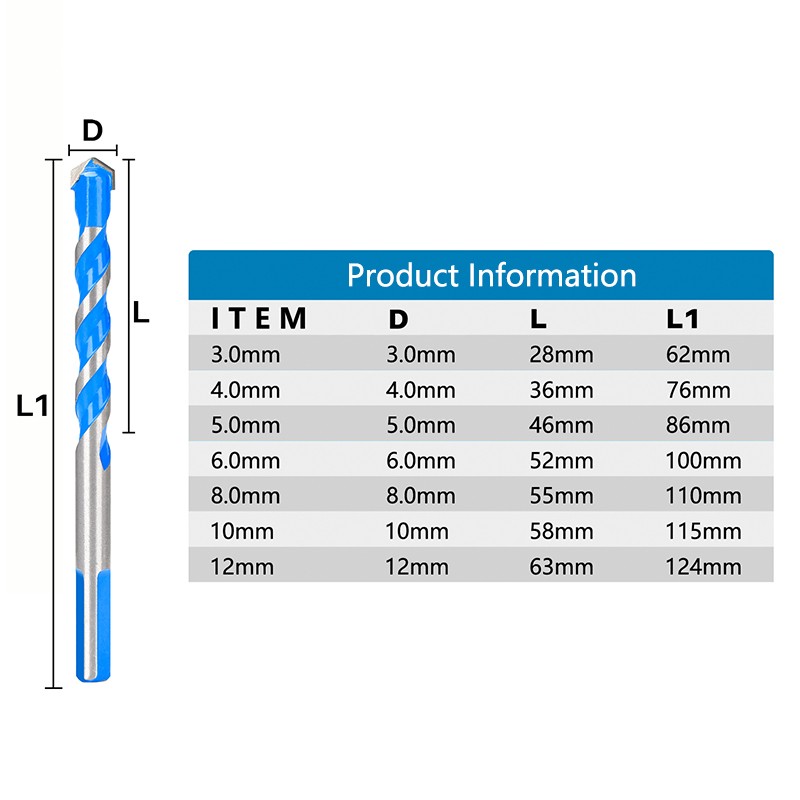 XCAN Drill Bit 3 4 5 6 8 10 12mm Glass Drill Bit Triangle Bit Ceramic Tile Concrete Brick Wood Hole Drill Cutter Drill Bit