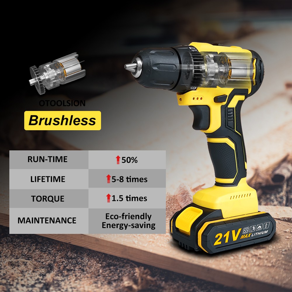 Otool sion 21V New Brushless Cordless Drill Battery Screwdriver Battery Electric Screwdriver Lithium Battery Power Tools
