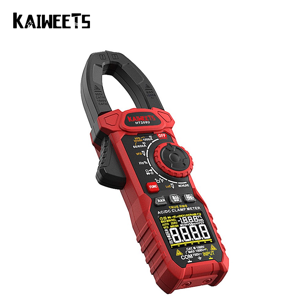 KAIWEETS HT208D AC Digital Clamp Meter Multimeter Pinza Amperimeter Correct RMS High Accuracy Capacitance Tester NCV Ohm