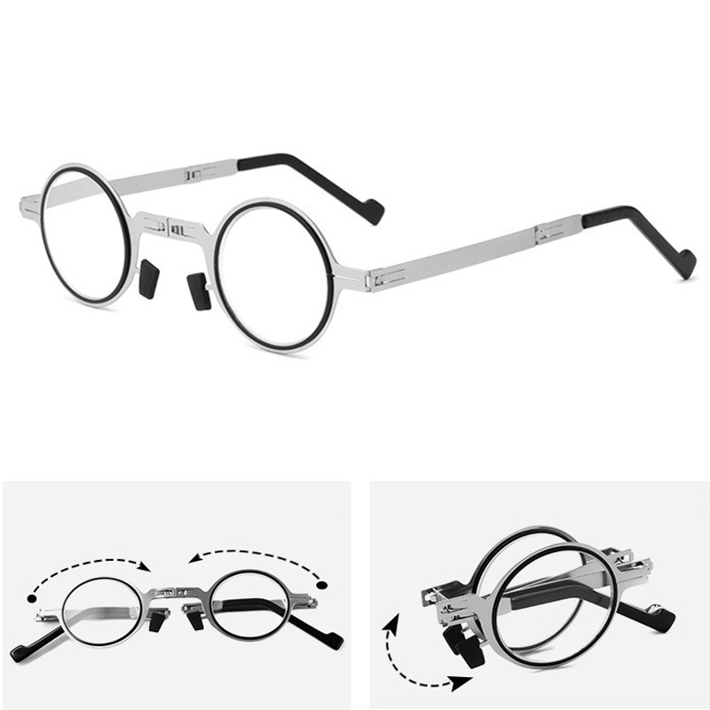 Folding anti blue ray reading glasses for women fashionable cat eye round frame portable ultra-thin reading glasses for men