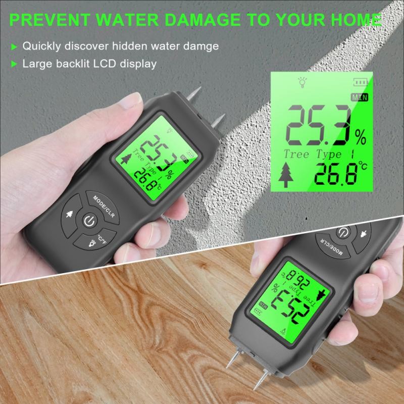 Professional Two Pins Digital Wood Moisture Meter 2-70% Leaf Timber Moisture Portable Tool LCD Display Timber Moisture Detector