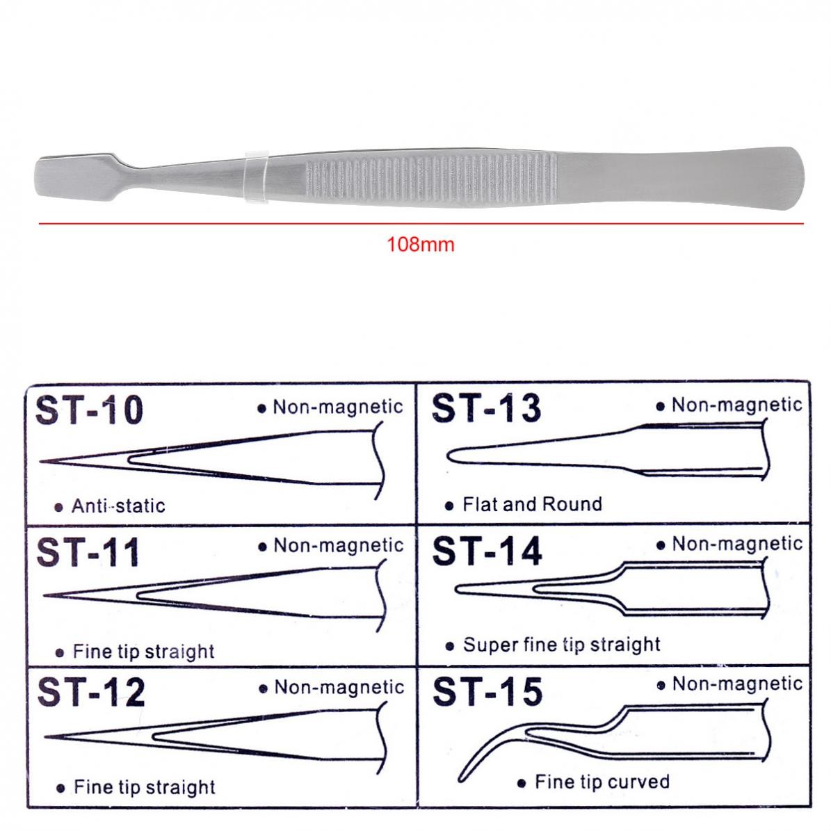 108mm stainless steel sanding tweezers flat mouth tool for electronics, jewelry and other fine