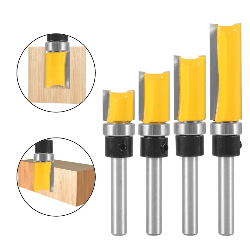 NXWIND 4pcs 1/4 Shank D1/2 Template Trim Pattern Router Bit Woodworking Milling Cutter for Flush Cleaning