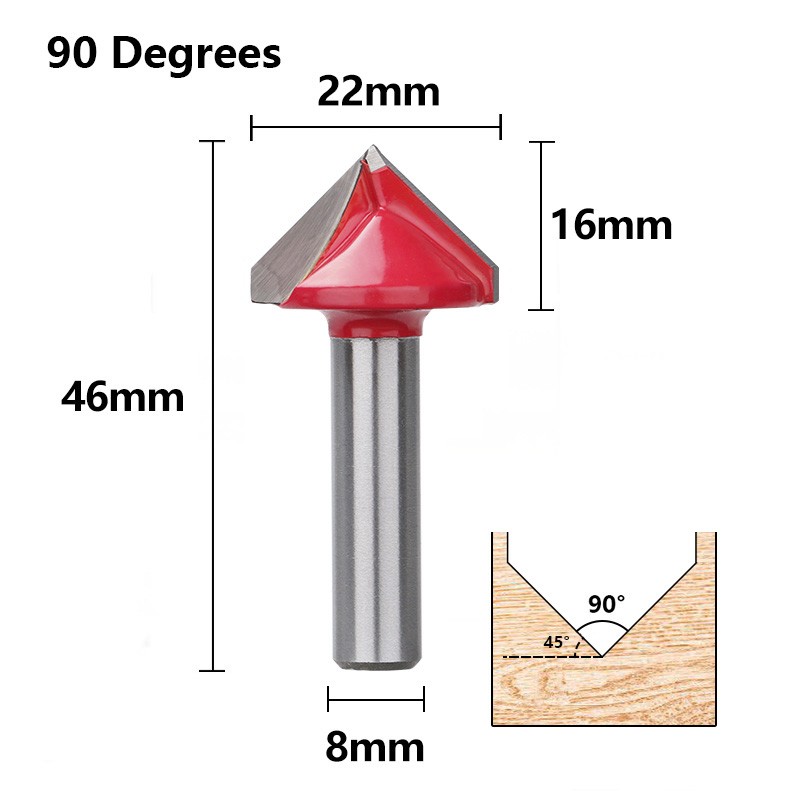 XCAN - Wood Router Bit, Shank 8mm, V Shape, 3D Engraving Drill Bit, 90 Degree, Carbide End Mill Diameter 22 32mm, Wood Milling Cutter