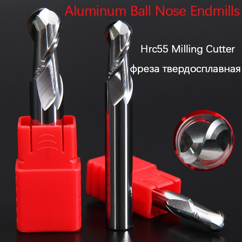 HRC58 2 3 4mm tungsten carbide steel 2 flute aluminum ball nose end mill cnc milling cutter cutting tools for profile shaping