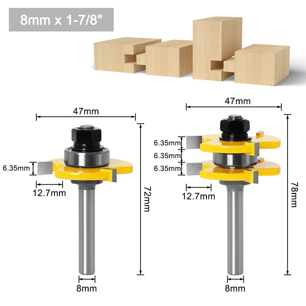 FAC 1/4" Inch 6mm 8mm Shank Assembling Router Bits Tongue Groove Joint T-Slot Carbide Milling Wood Cutters Woodworking Cutting Tools