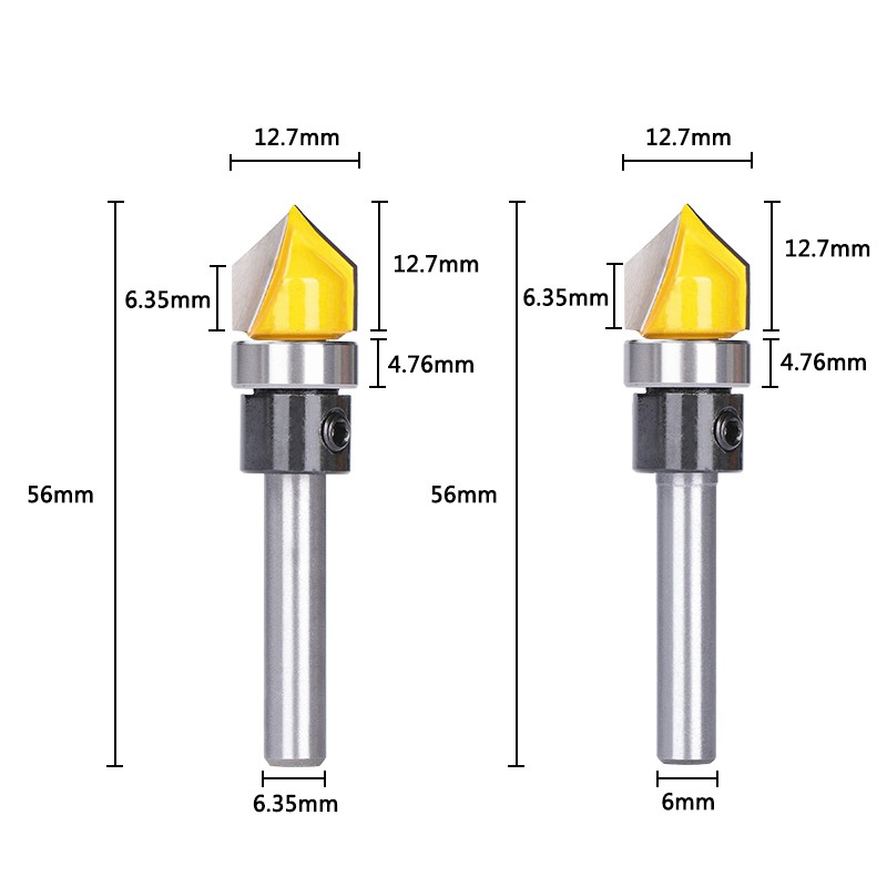 Hampton Mills Wood Cutter 6mm 1/4'' Shank V Groove Bit with Guided Bearing for Woodworking Mining Tools Carbide Router Bits