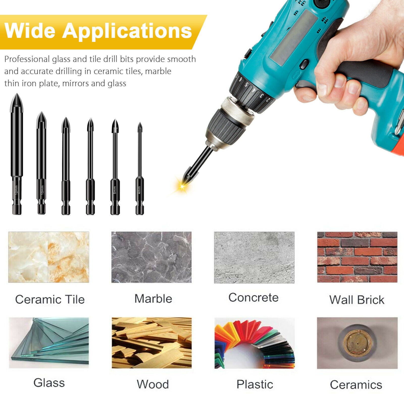 Cross Hex Tile Bit Ceramic Cup Concrete Hole Saw Triangle Drill Size Triangle Bit Tool Set Woodworking Tools Drilling Holes