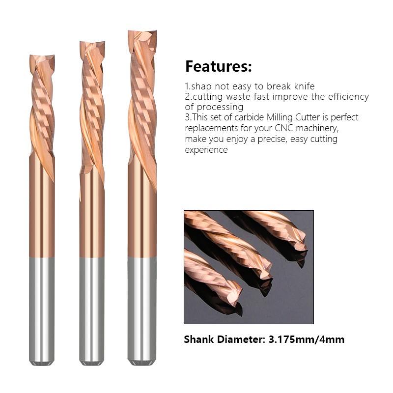 XCAN Pressure Milling Cutter 3.175/4mm Shank Wood Bottom Cut Two Flute Spiral Carbide Milling Tool CNC Router Wood For Removing Pieces End Mill