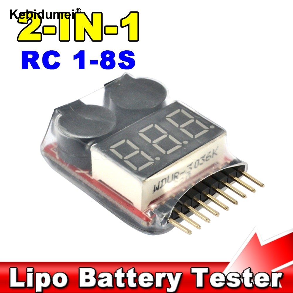 1PC 1-8S 2IN1 Lipo Li-ion Battery Tester Low Voltage Buzzer Alarm Testing Tool