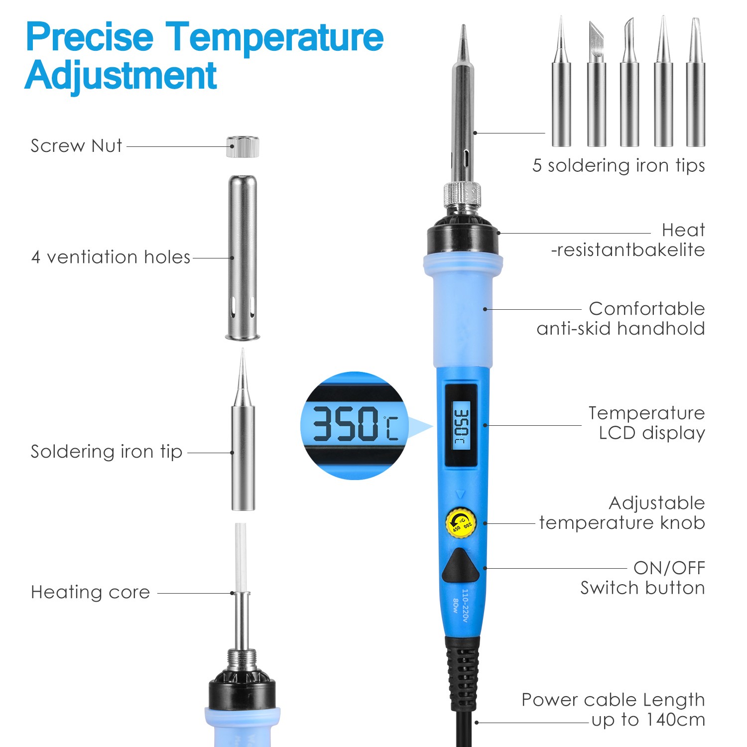 Adjustable Temperature Electric Soldering Iron Kit 220V 80W Soldering Soldering Rework Station LCD Display Repair Tools