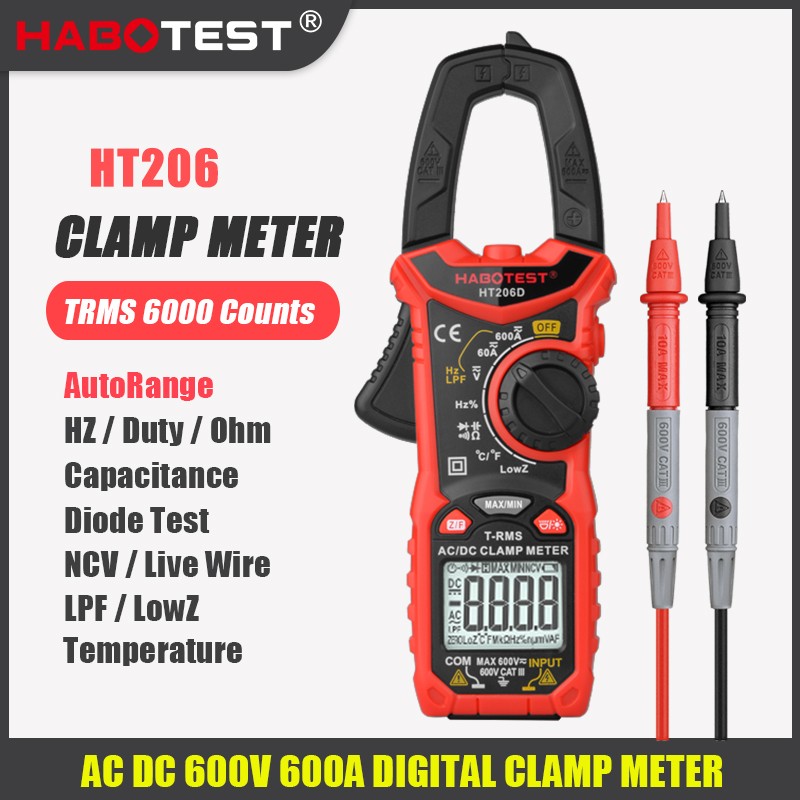 HABOTEST HT206 AC Digital Clamp Meter Multimeter Pinza amperimitica DC Multimeter RMS Meter High Accuracy NCV Ohm Tester