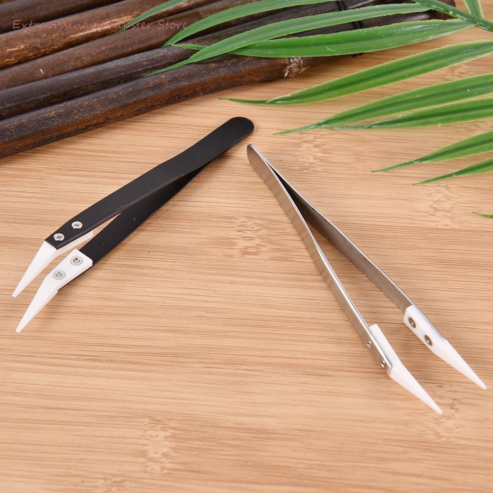 Great 1pc high quality ceramic tipped stainless steel tweezers fine pointed tip heat resistant