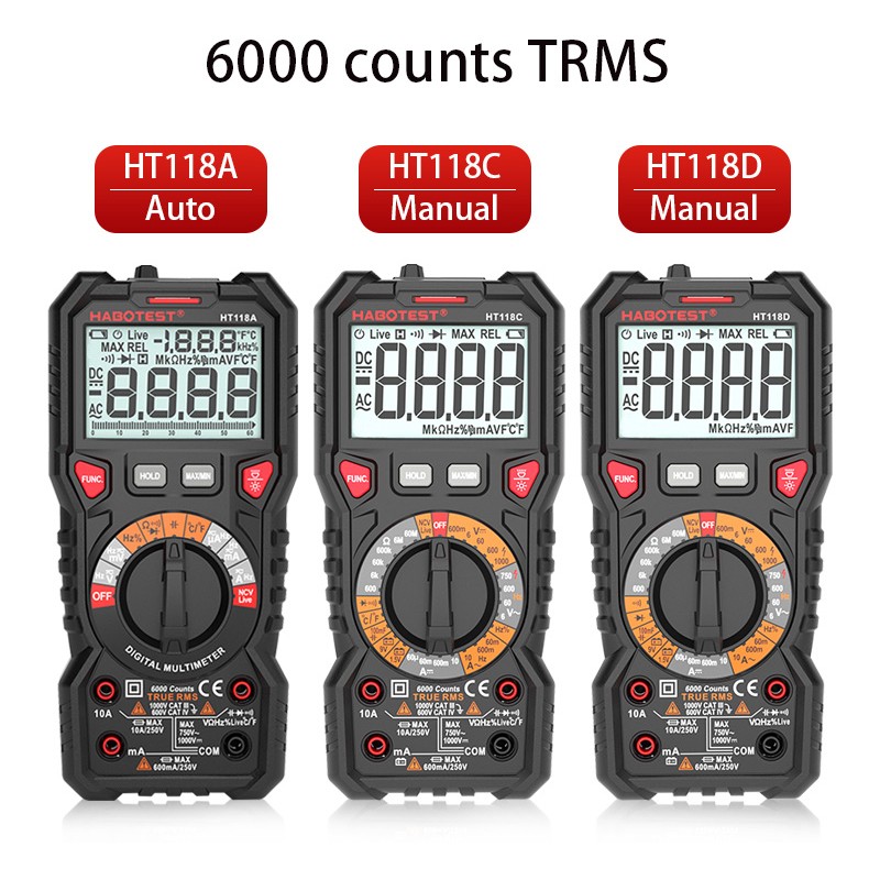 HABOTEST HT118 Professional Digital Multimeter 1000V 10A AC Voltmeter Transistor Capacitor Tester