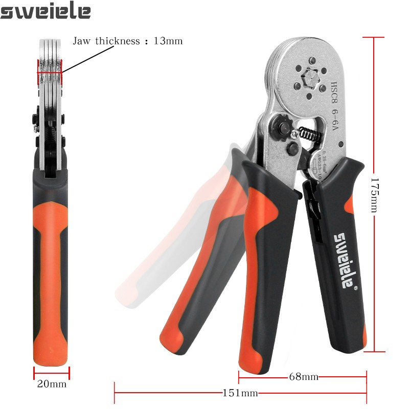 Tubular Terminal Crimping Tool Crimping Pliers HSC8 6-4A/6-6A/16-6 (Max 0.08-16mm²) Electric Small Wire Ferrule Clamp Kit