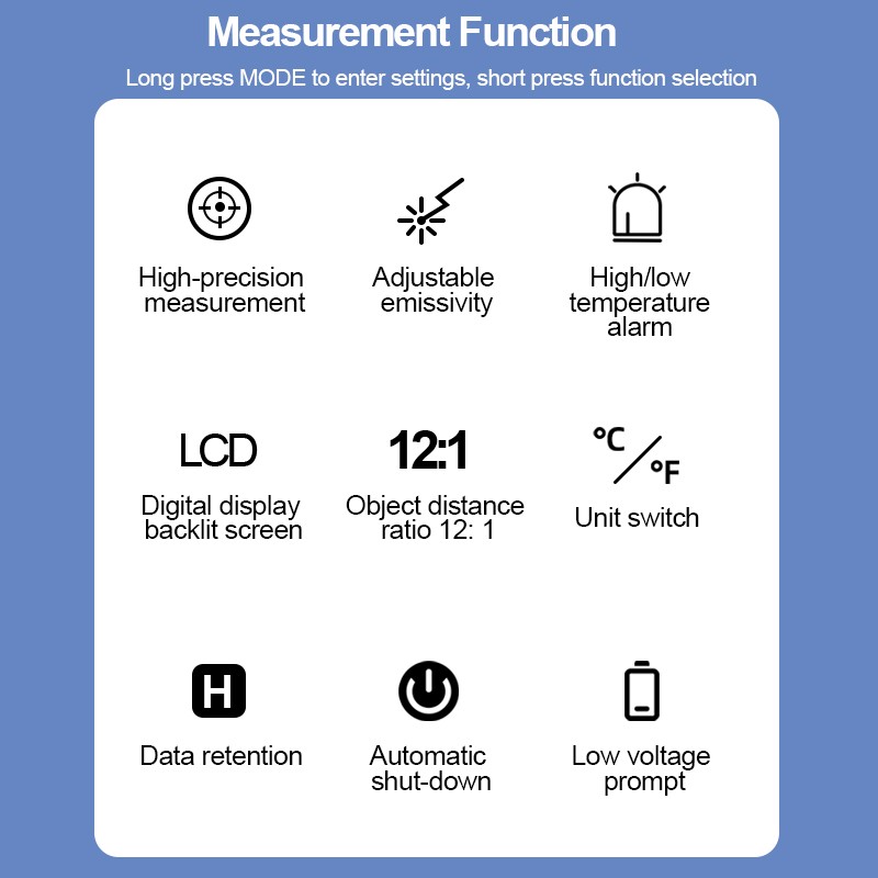 Non-contact laser thermometer infrared thermometer gun digital thermometer 600 ℃ LCD thermometer ℃/℉ light alarm