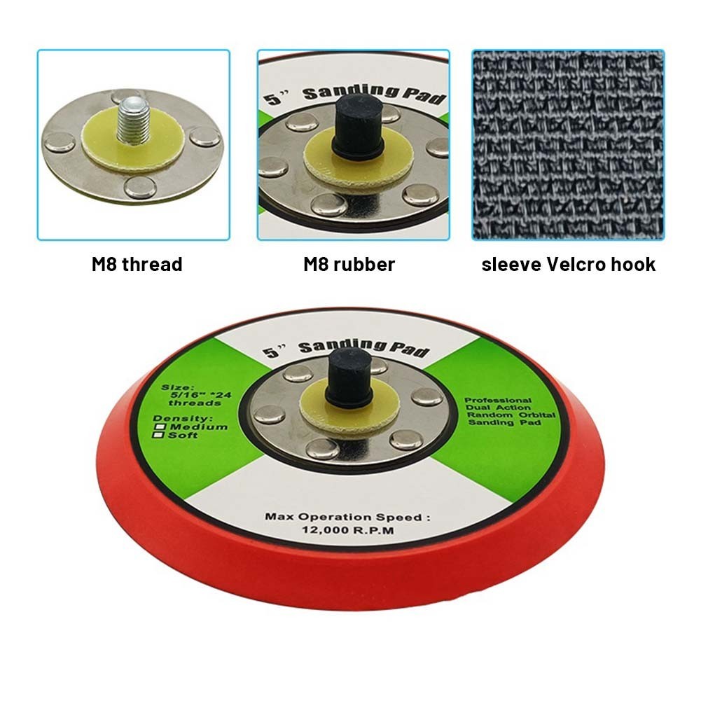 Professional 5" 125mm Da Orbital Sanding Pad Plate 5/16" Support Plate Hook and Loop Air Disc Sanders Polisher