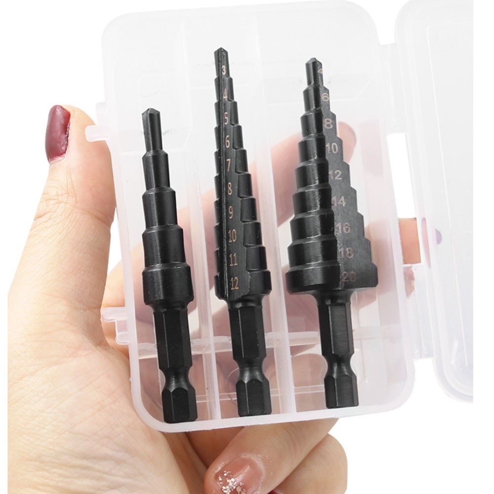 Binoax Titanium Nitride Step Drill Bit Set 3 Pieces High Speed ​​Steel Total 24 Sizes With Bag