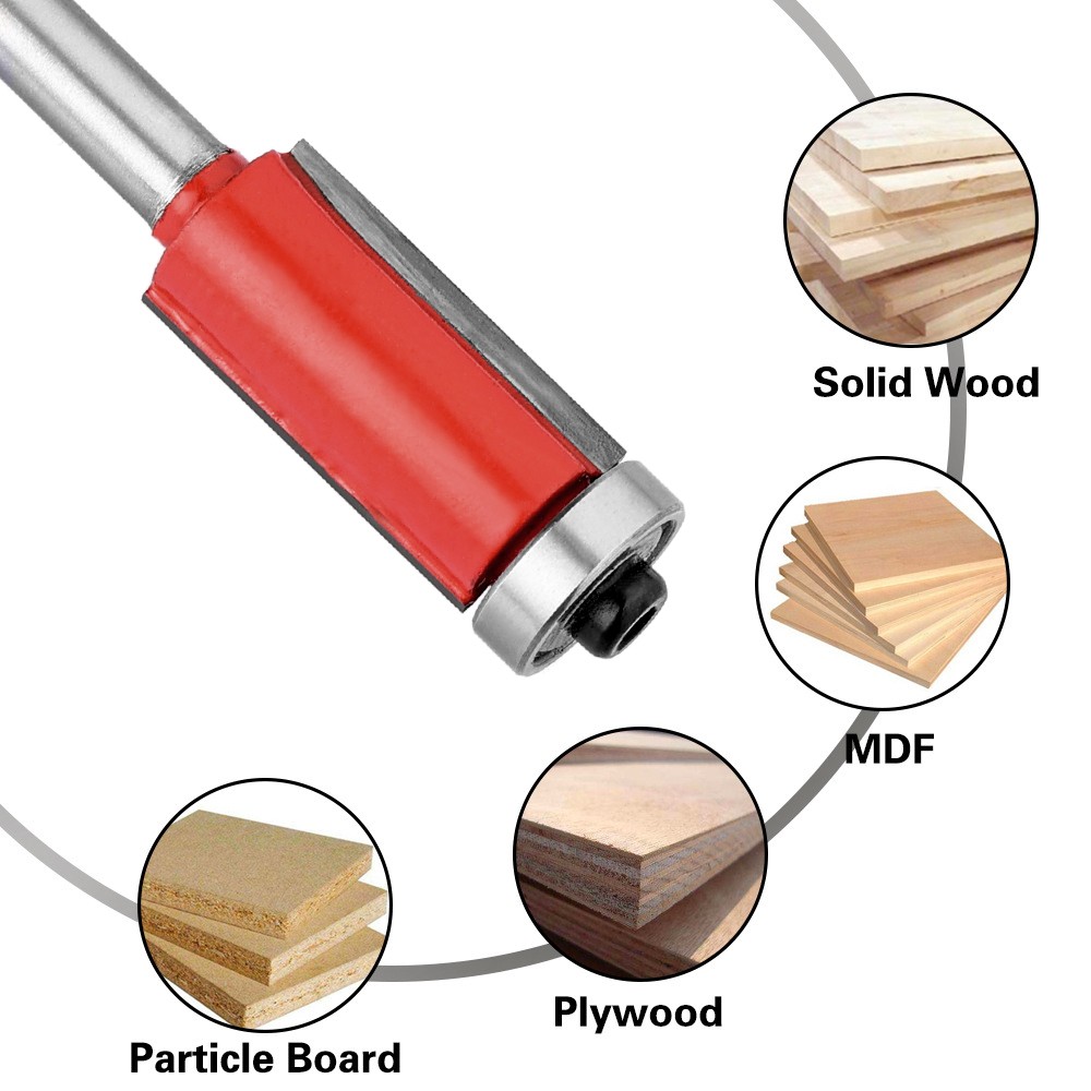 4 قطعة 6 مللي متر عرقوب 1/2 "فلوش التشذيب راوتر بت مع تحمل للخشب التنغستن كربيد طحن ماكينة قطع الخشب أدوات النجارة