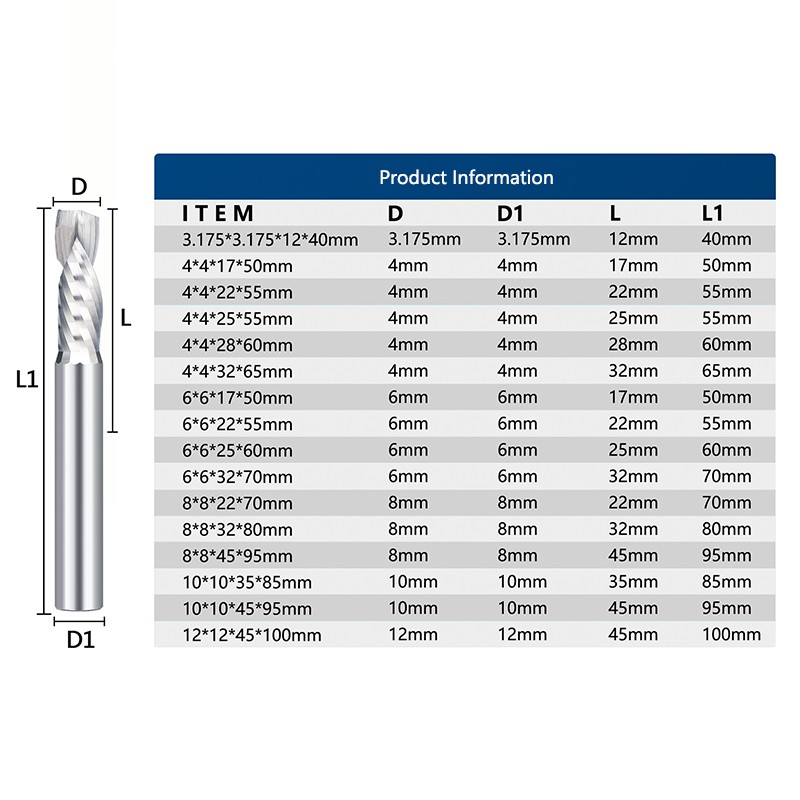 XCAN Up and Down Cutting Single Flutes Spiral Carbide Mill Tool Cutters for Pressing Wood End Mill Cutter Milling Cutter