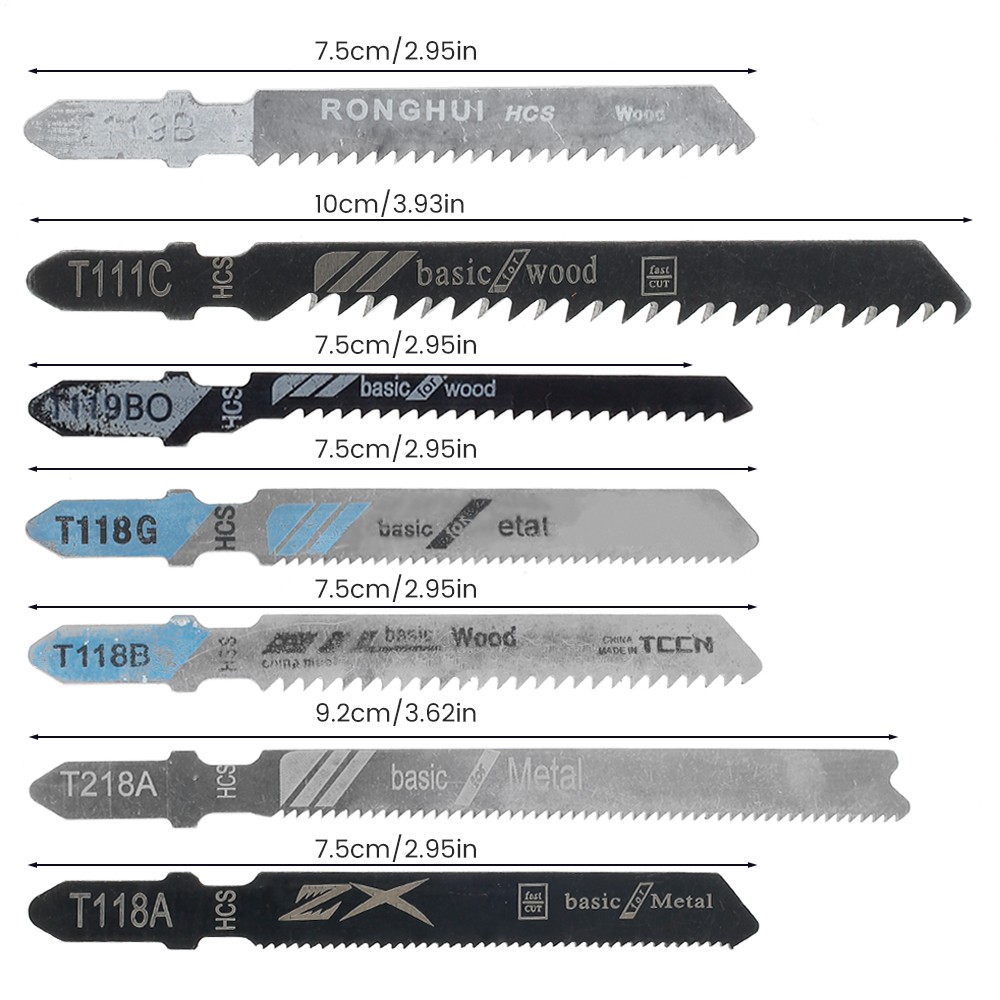 20pcs Professional Jigsaw Blades Set T-Shaft HCS Assorted Jig Saw Blades for Metal Wood Plastic Cutting Including Plastic Box