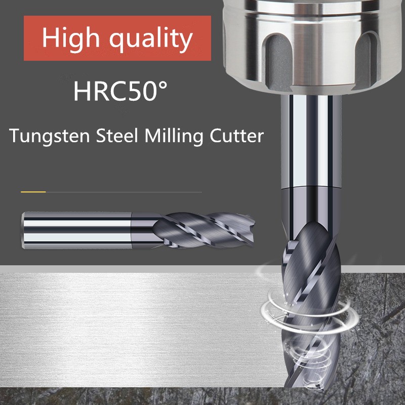 ZGT 1pc Tungsten Steel Milling Cutter HRC50 4 Flute Alloy Carbide End Mill Cnc Tools 2mm 3mm 4mm 6mm Metal Cutter Wood Endmill