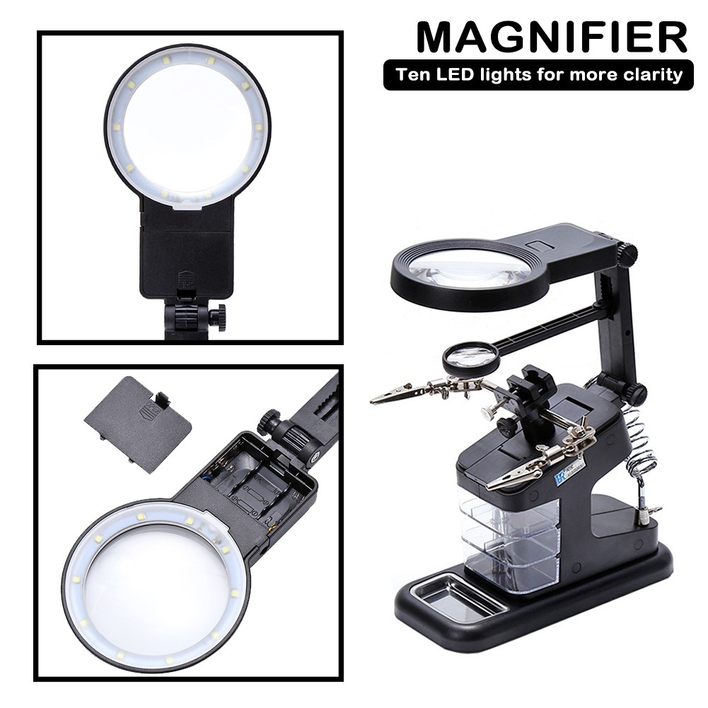 Welding Magnifying Glass with LED Light 3X 4.5X 25X Auxiliary Lens Clip Loupe Desktop Magnifier Third Hand Welding Repair Tool