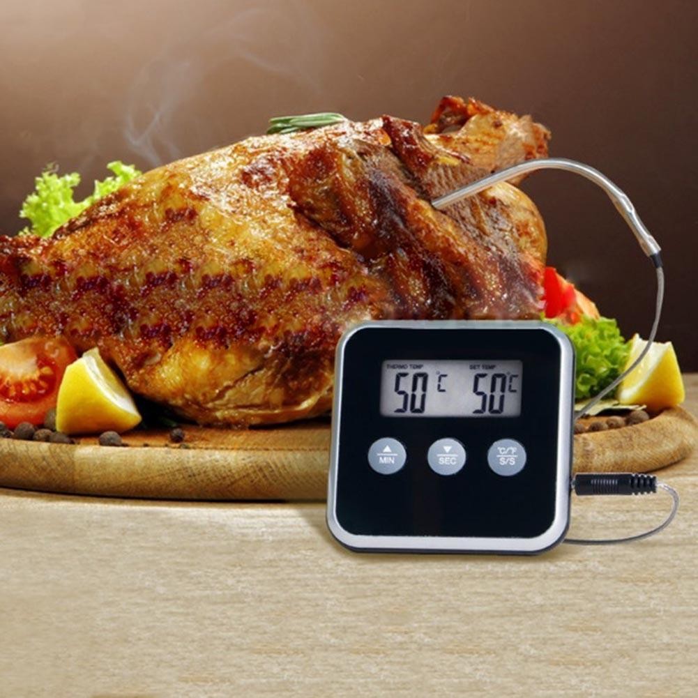 Electronic digital thermometer for BBQ, BBQ, meat, water, cooking oil, kitchen temperature alarm, cooking timer