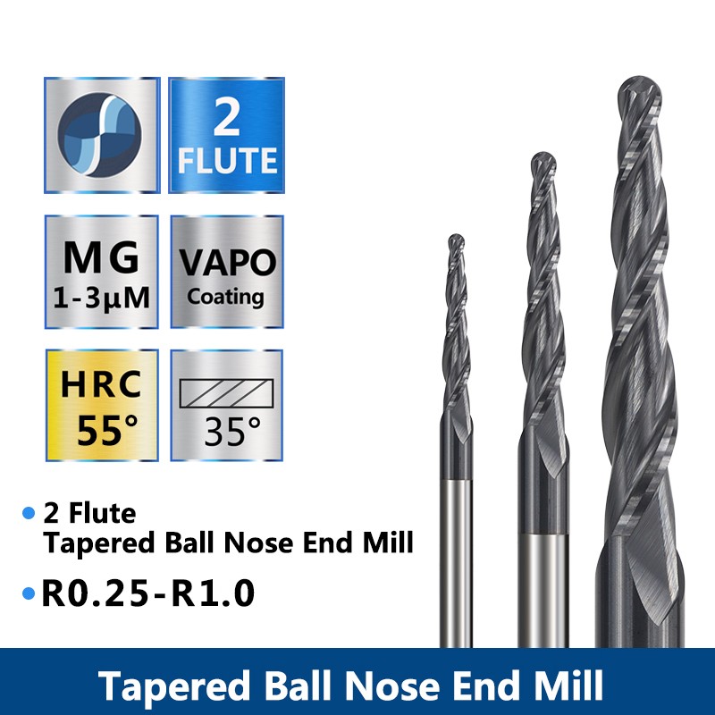 XCAN Tapered Ball Nose End Mill 1PC R0.25/R0.5/R0.75/R1.0 3.175mm Shank Carbide Wood Engraving Bit CNC Router Bit Milling Cutter