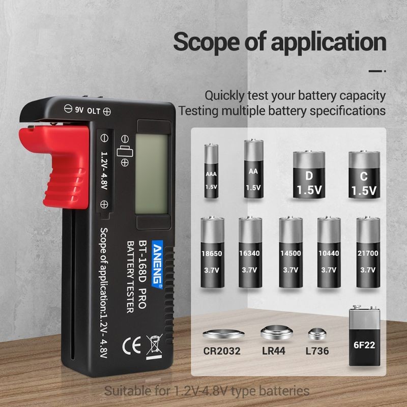 BT-168 Pro 1.2-4.8V AA/AAA/C/D Mini Battery Tester Quickly Test for 18650 16340 14500 10440 Lithium Battery