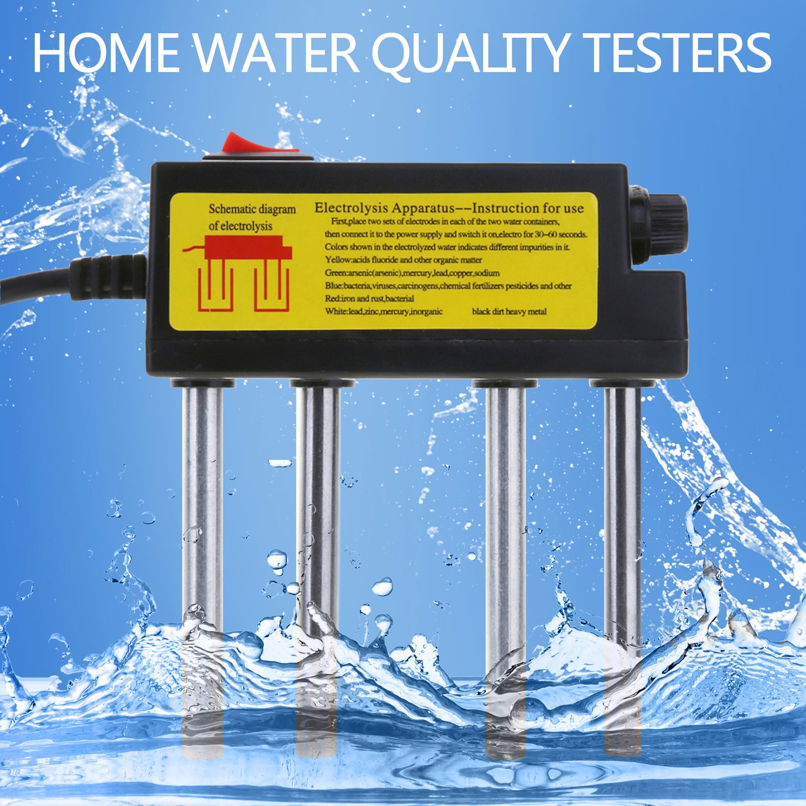 2pcs US/EU Electric Water Quality Test Electrolysis Iron Bar Water Tester Electrolyte Household Quick Water Water Quality Tester