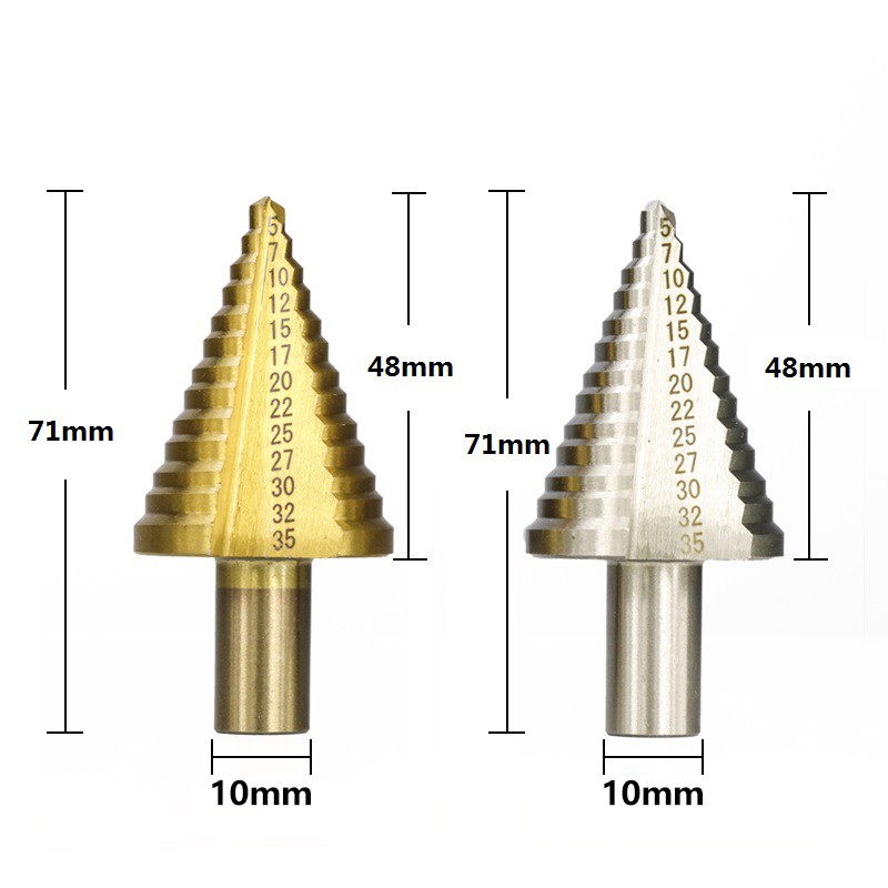 XCAN Metal Drill 1pc 5-35mm Step Cone Drill Tin Coated Straight Groove Hole Cutter HSS Round Shank Step Drill Bit