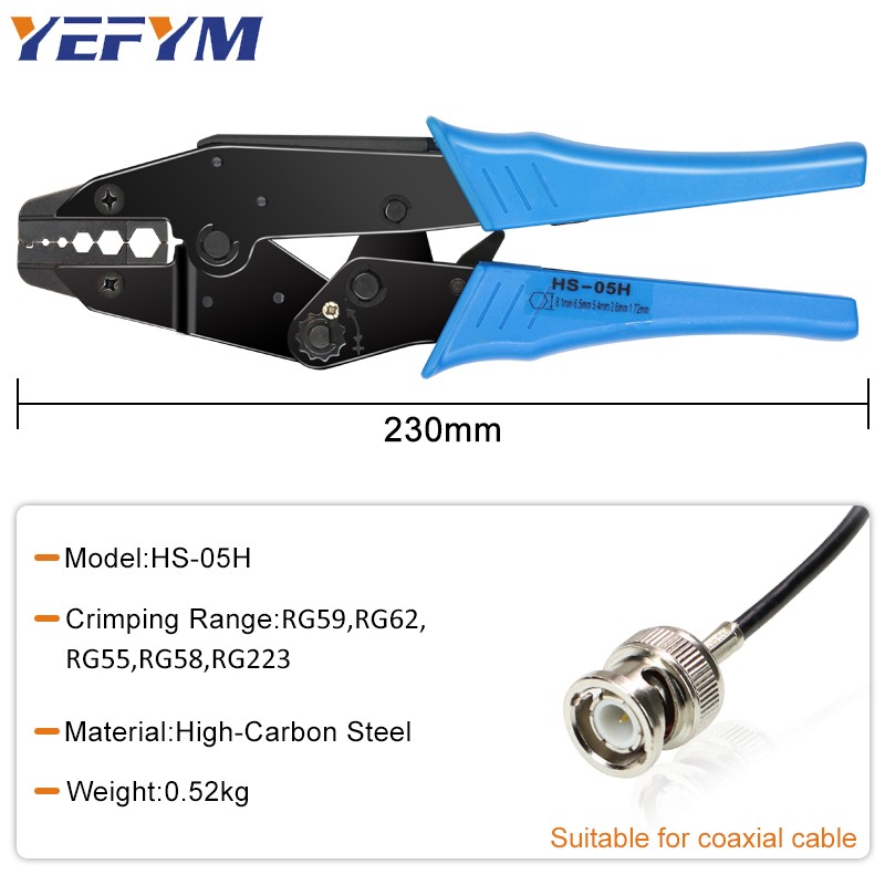 HS-05H Coaxial Cable Crimping Pliers Kit for SMA/BNC RG58, 59, 62, 174,8, 11, 188, 233 and Crimper Cutter Stripper Tools