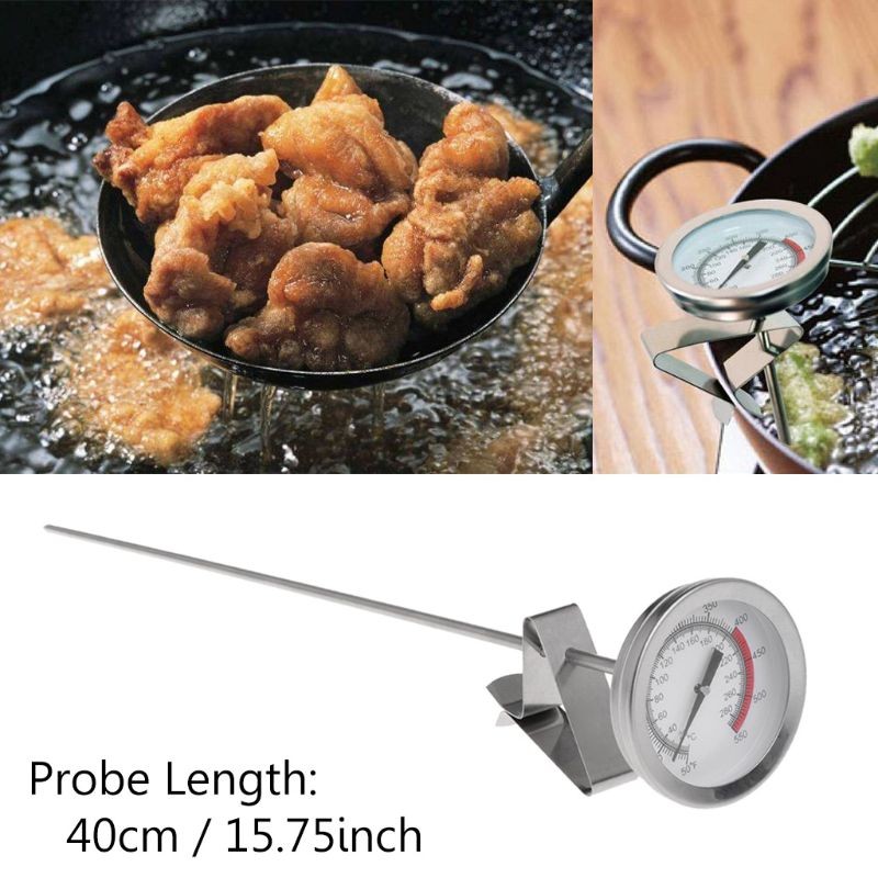 Oil Fryer Frying Pan Fries Fried Chicken Wings BBQ Grill thermometer 40cm Long Lasting'