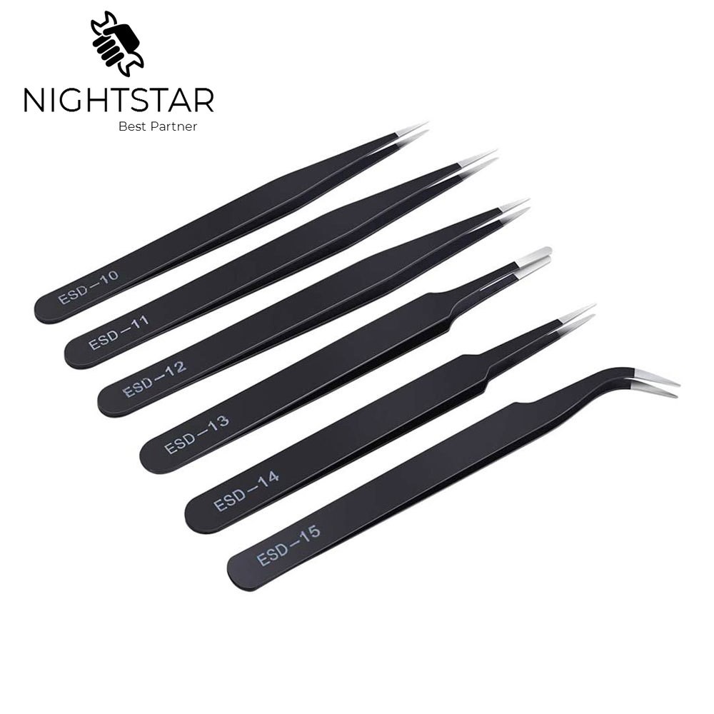 Anti-static Precision Tweezers Set Stainless Steel ESD Electronic Tweezers Repair Soldering Iron Tool for Eyelashes Beauty