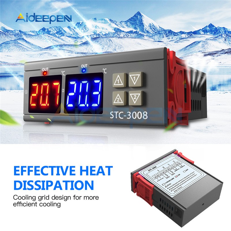 STC-3008 3018 3028 AC 110V 220V DC 12V 24V 10A Dual Digital Temperature Humidity Controller Heating Cooling Two Relay Output