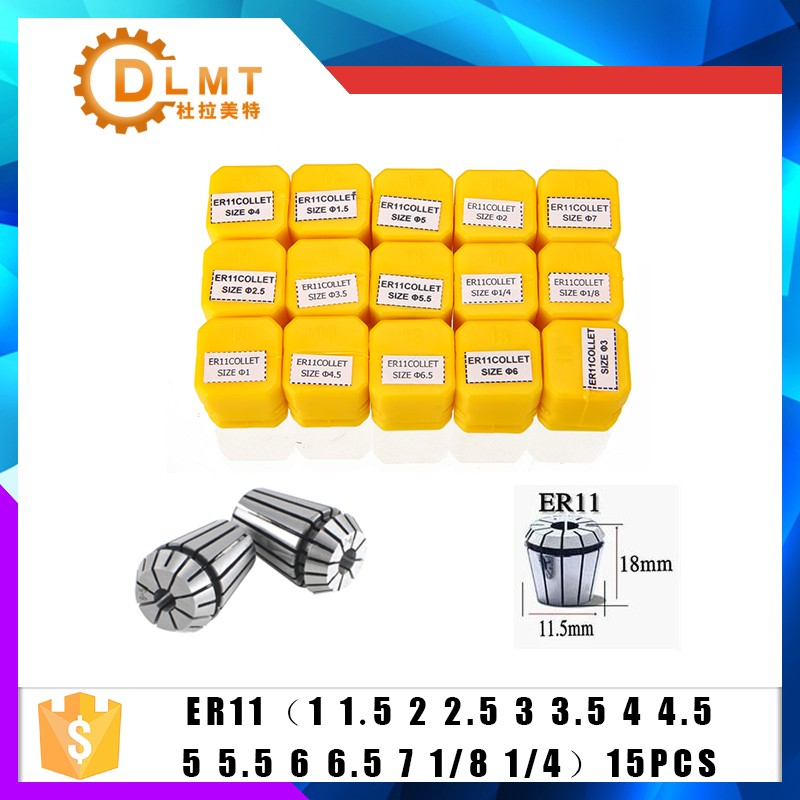 15pcs High Carbon Steel ER11 Spring Collet 1-7mm With ER11A Extension Rod Motor Shaft HolderInner 4mm 5mm 6mm 6.35mm 8mm