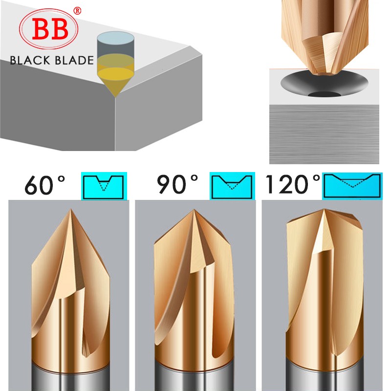 BB-قاطع تفريز كربيد الشطب ، حافة مشطوفة V ، راوتر groove 60 90 120 درجة 2 3 مزامير