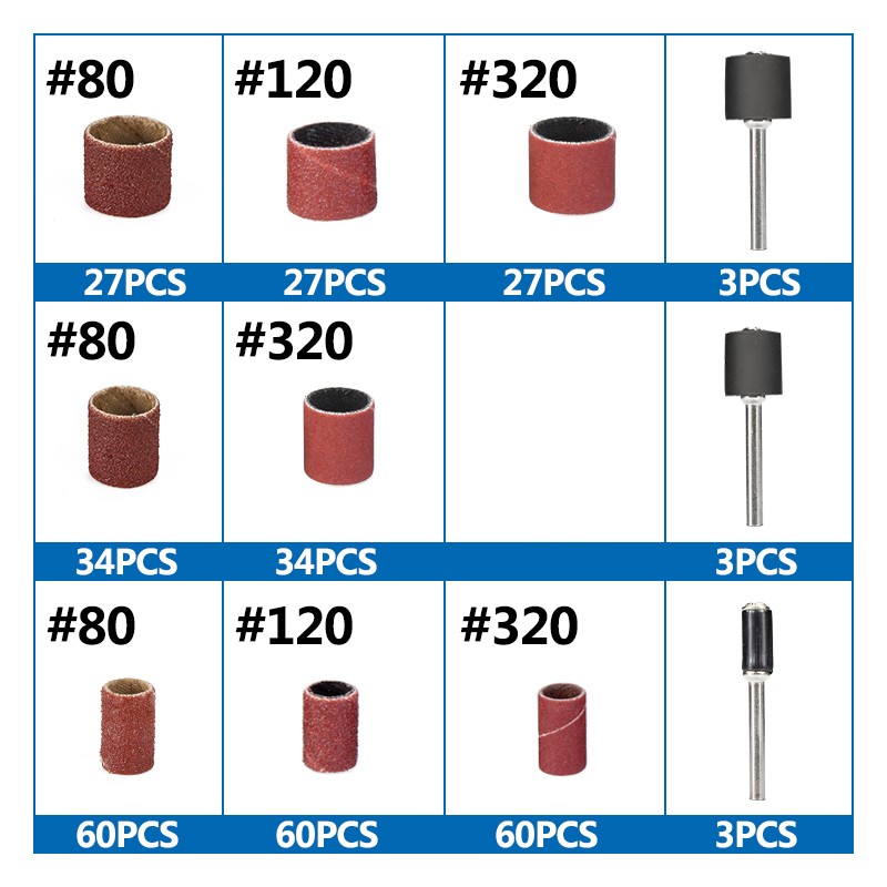 Drum sanding kit 338pcs 80 120 320 grit difference sandpaper set with 2.35/3.175mm Shank mandrels for dremel rotary sandpaper tools