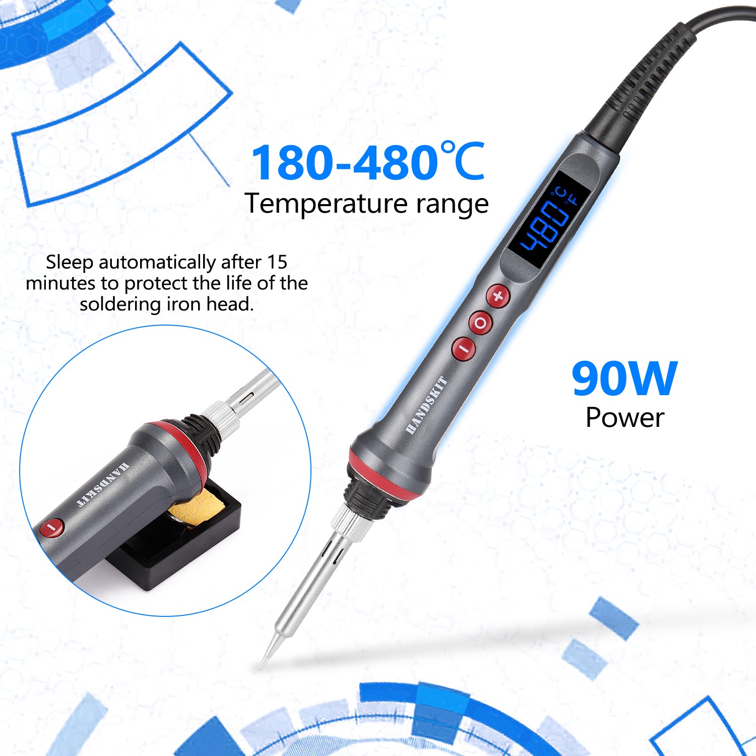 HANDSKIT 90 واط LED الرقمية سبيكة لحام كهربائي مجموعة تعديل درجة الحرارة 4 سلك الأساسية أدوات لحام مع النوم التلقائي