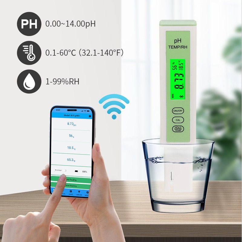 3 in 1 PH/Temperature/Hygrometer Compatible with Bluetooth APP Online ATC Water Quality Tester for Aquarium Swimming Pool