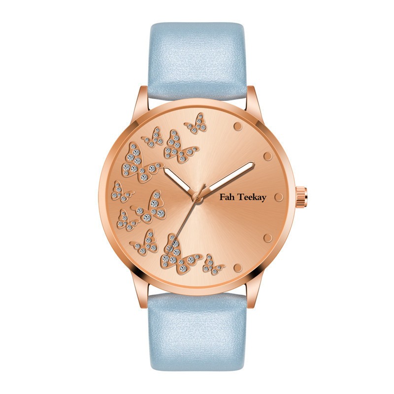 Fashion hot sale butterfly pattern gold faced women's quartz watch leather strap casual women's watch