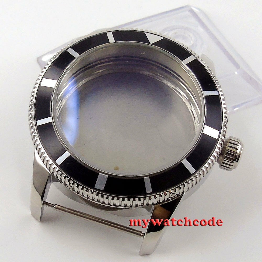 46mm 316L Steel Black Bezel Watch Fit ETA 2836 Miyota 8215 821A DG 2813 3804 movement